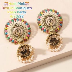 Faux Pearl Decor Jhumka Earrings